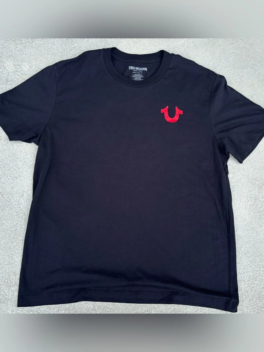 True Religion Black Short Sleeve Tee with Red Horseshoe Logo